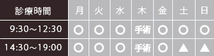 診療時間【月・火・水・金】9：40～12：00／14：00～17：30【土曜日】10：00～13：00／14：00～16：00